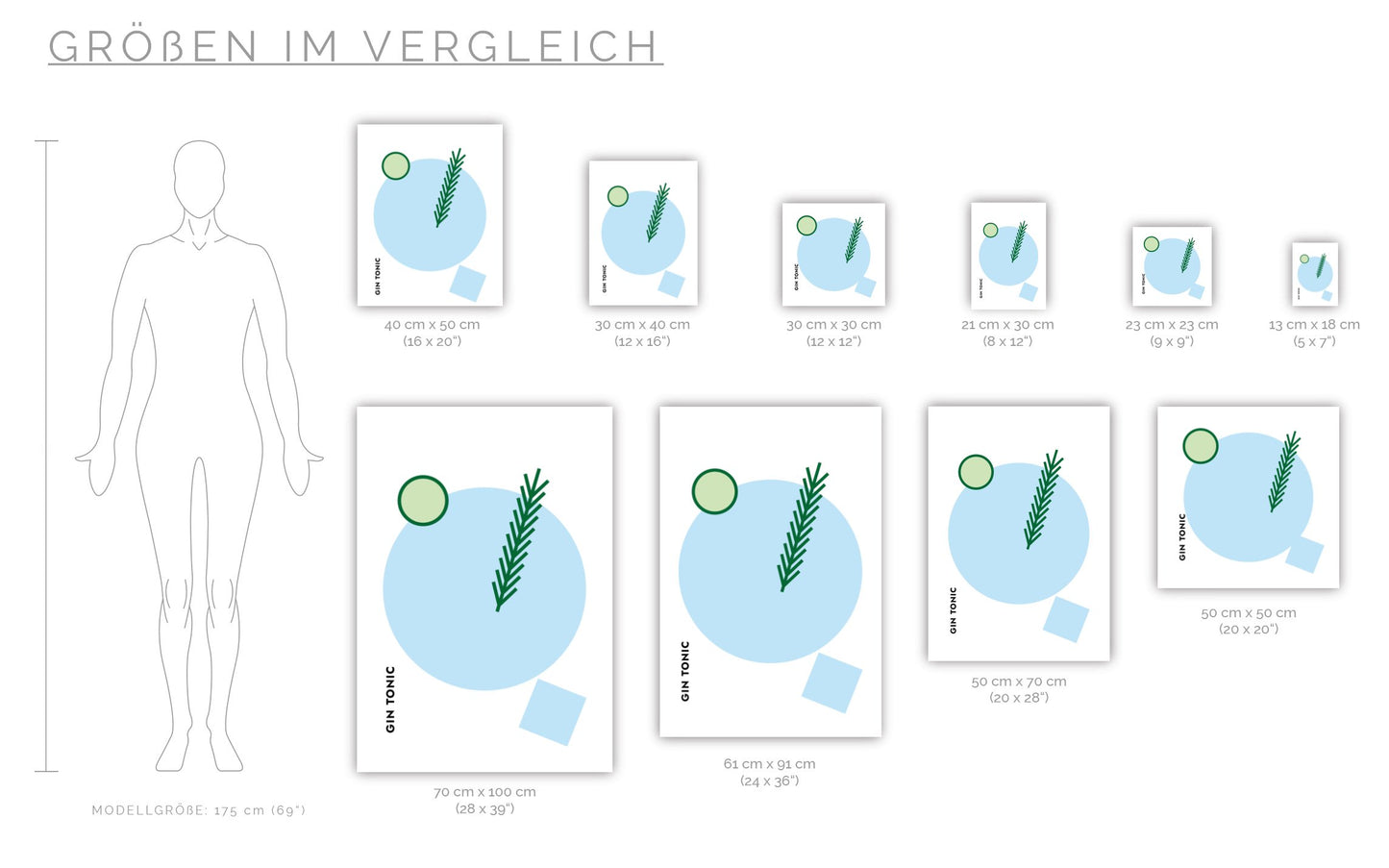 Poster Cocktail Gin Tonic Gurke/Rosmarin - Rund