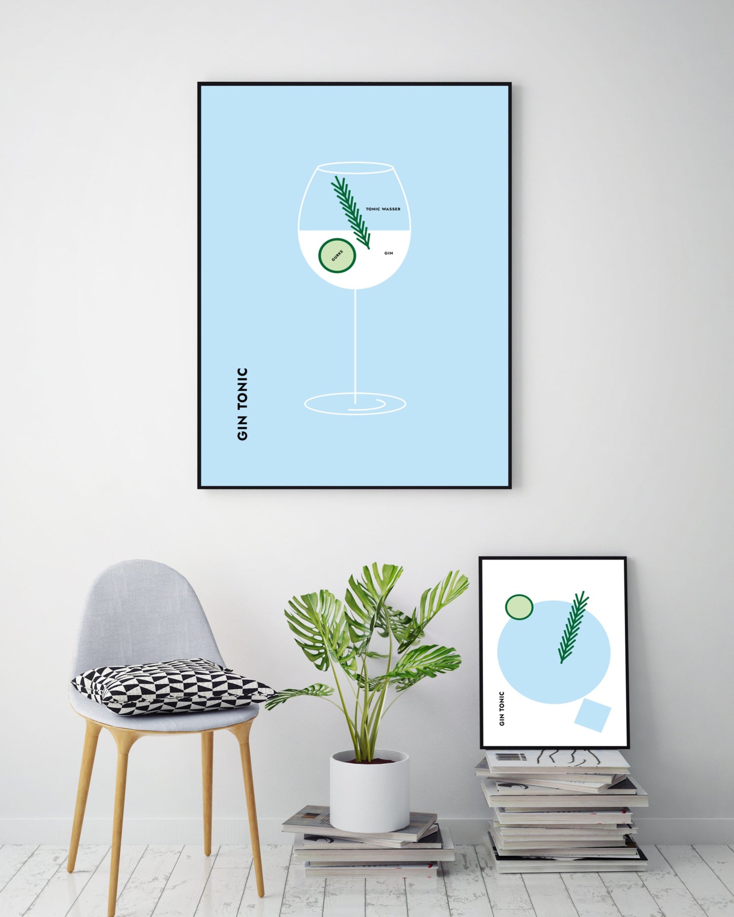 Poster Cocktail Gin Tonic Gurke/Rosmarin - Rund