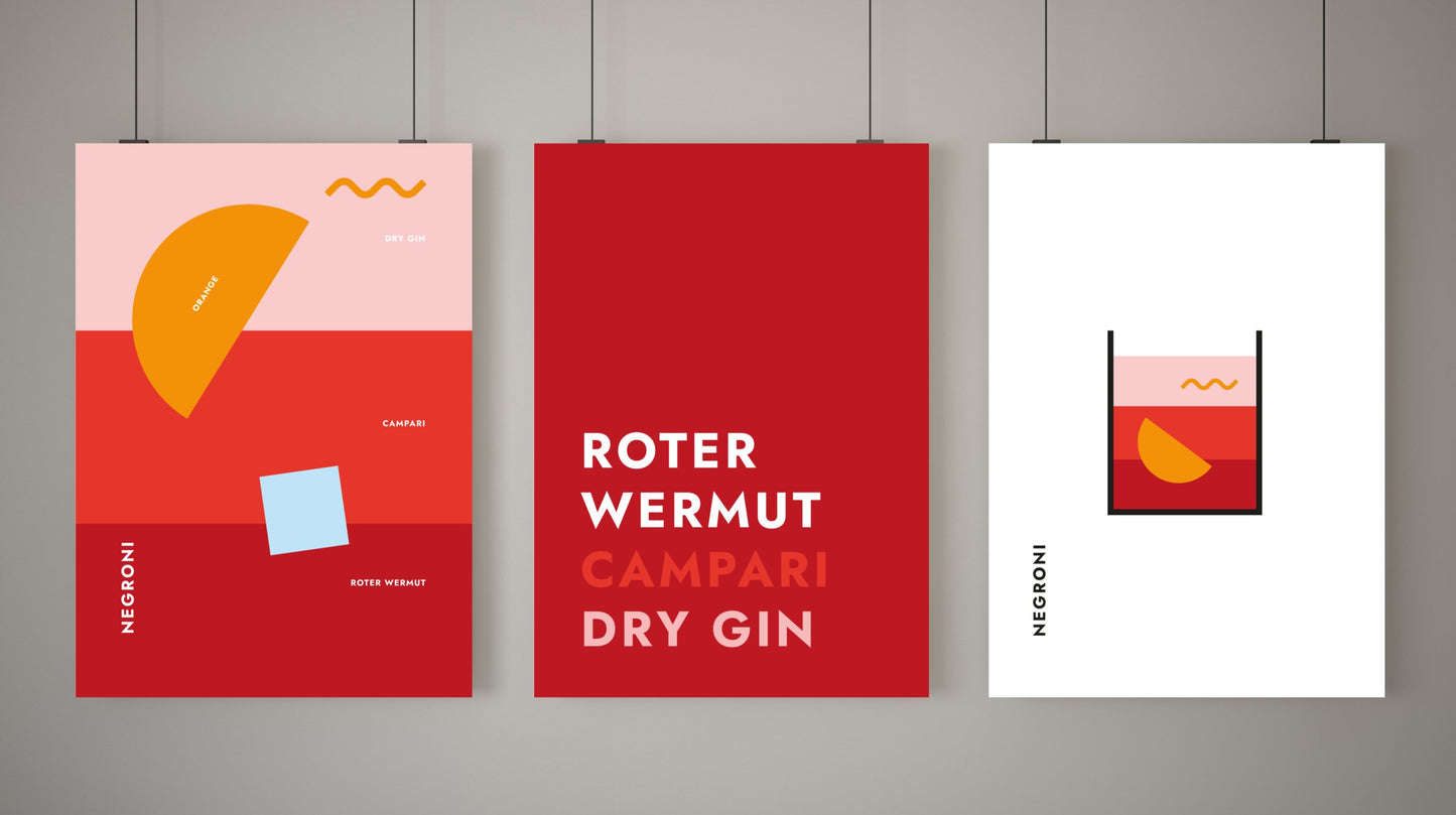 Poster Negroni im Glas (Bauhaus-Style)