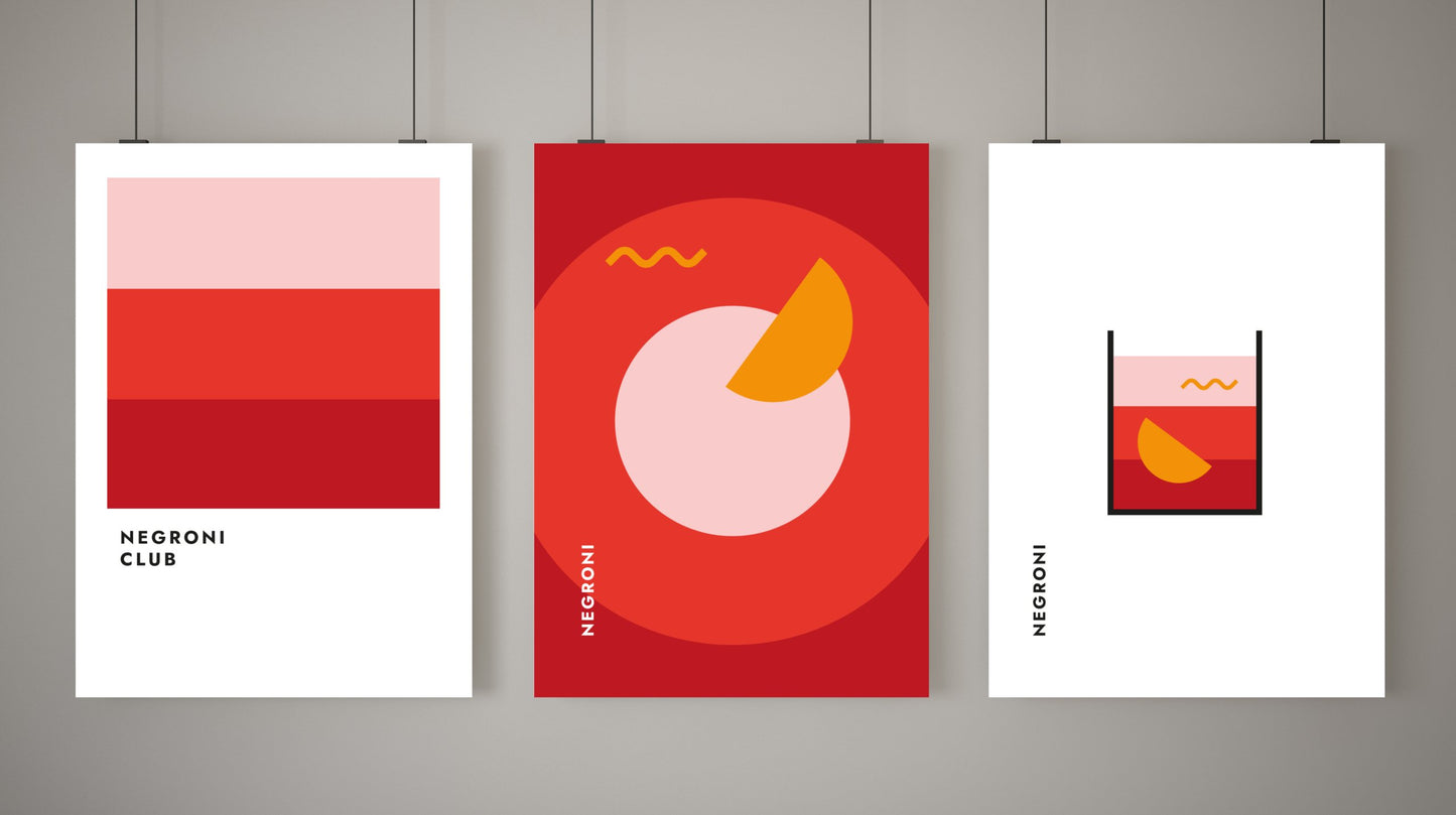 Poster Negroni im Glas (Bauhaus-Style)