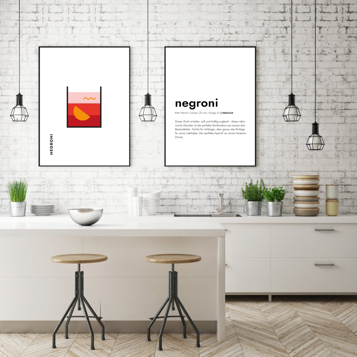 Poster Negroni im Glas (Bauhaus-Style)