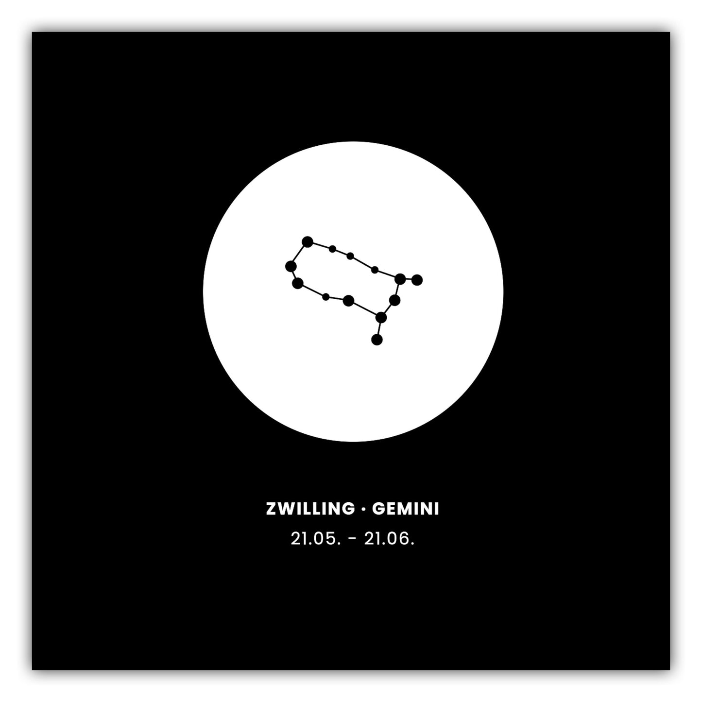 Poster Sternzeichen Zwilling - Konstellation Rund