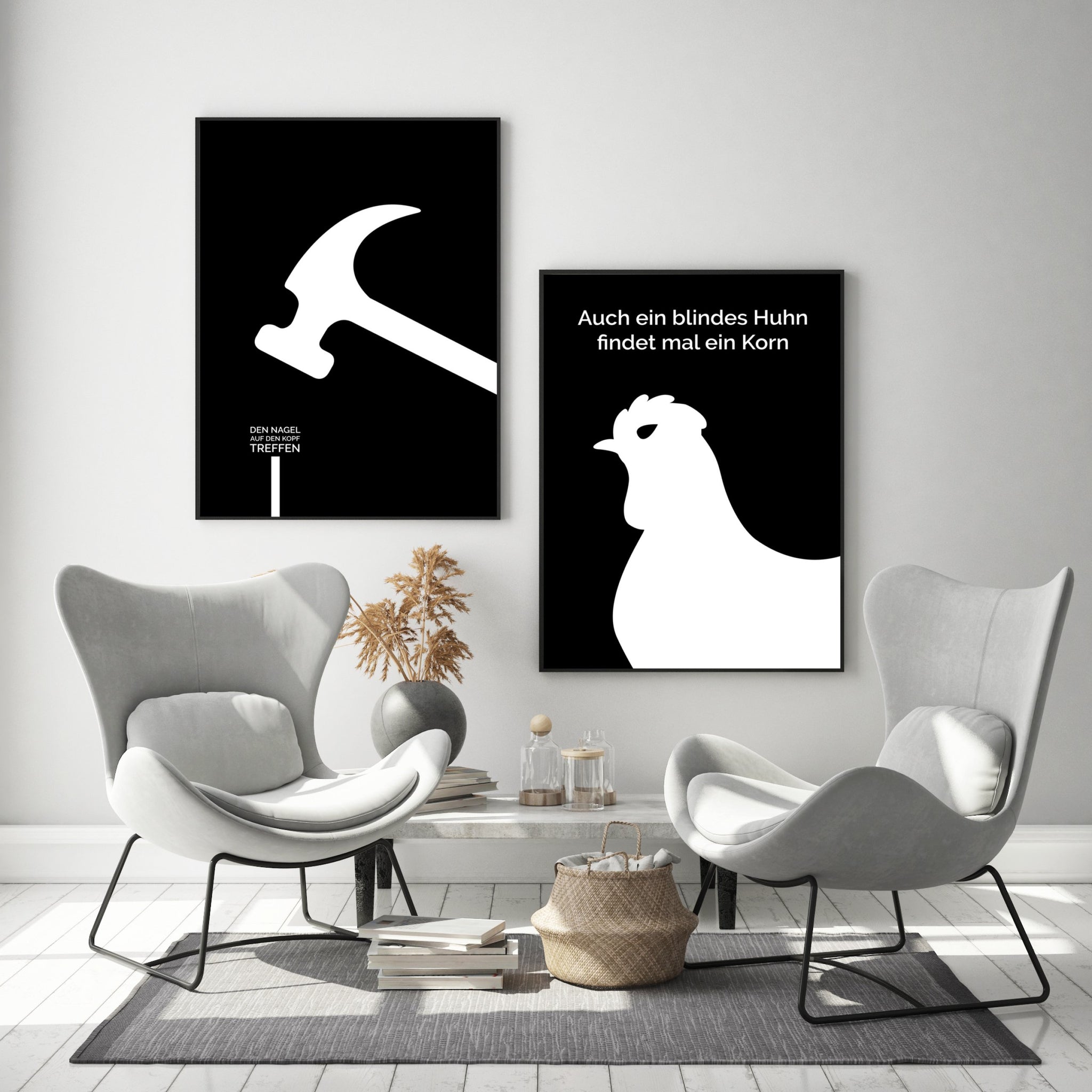 Auch Ein Blindes Huhn Findet Mal Ein Korn Englisch Poster Auch ein blindes Huhn findet mal ein Korn – MOTIVISSO