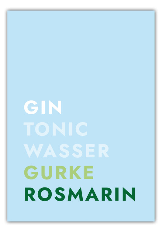 Poster Cocktail Gin Tonic Gurke/Rosmarin - Text