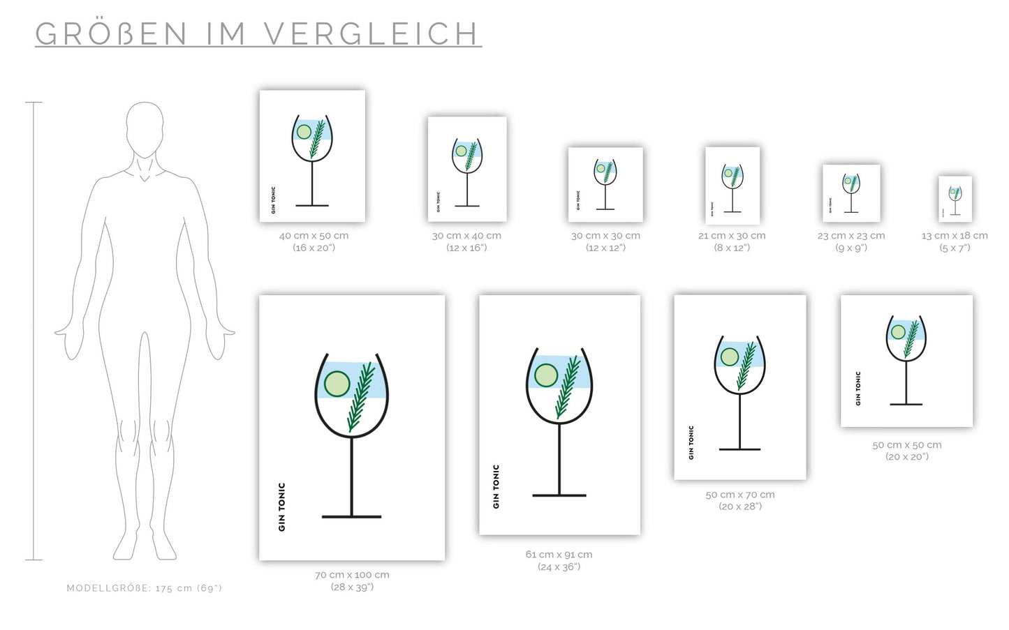 Poster Gin Tonic Gurke/Rosmarin im Glas (Bauhaus-Style)