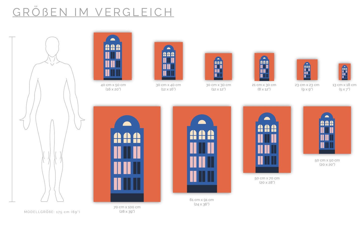 Poster Haus Blau/Rot - Dreamy Dutch Collection