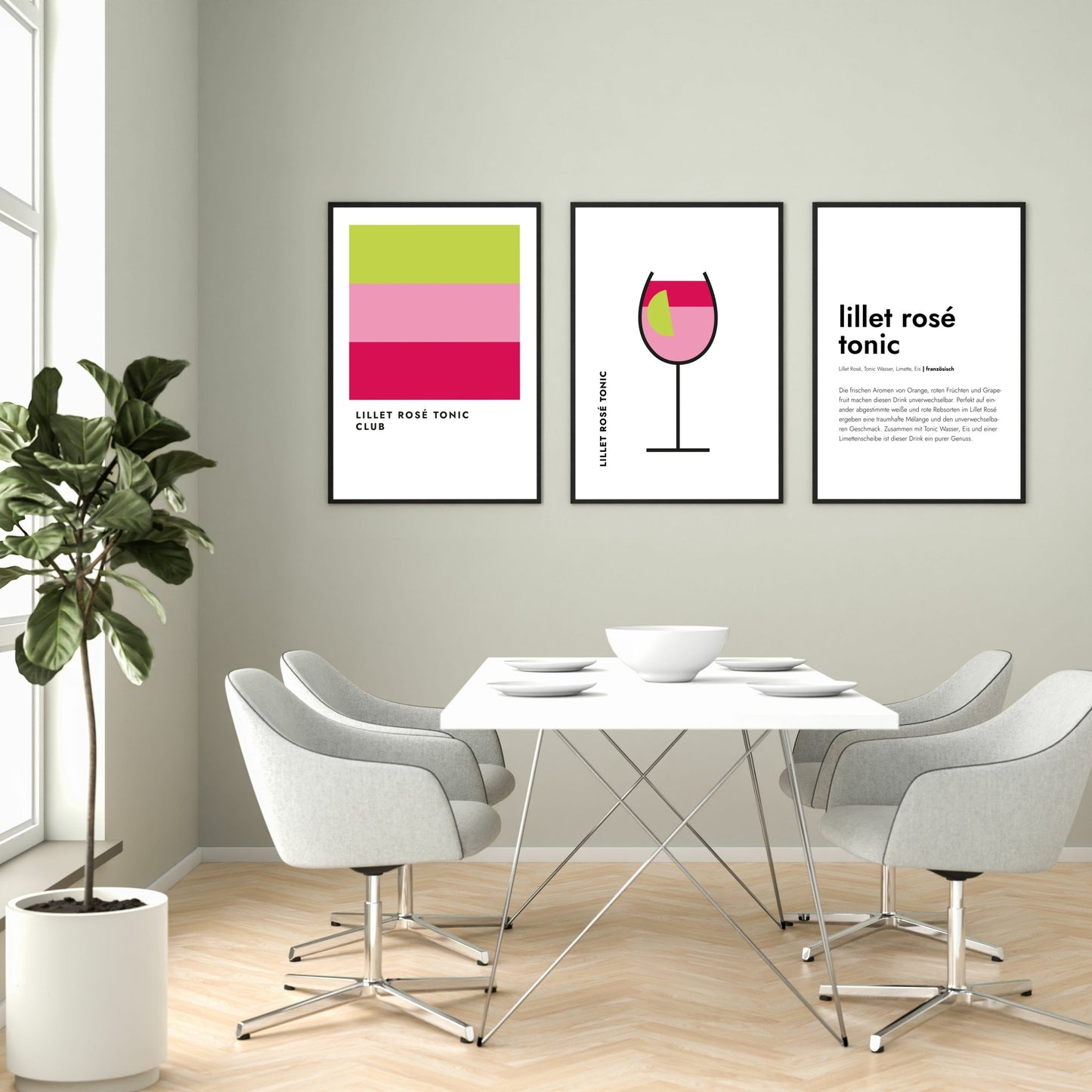 Poster Lillet Rosé Tonic im Glas (Bauhaus-Style)