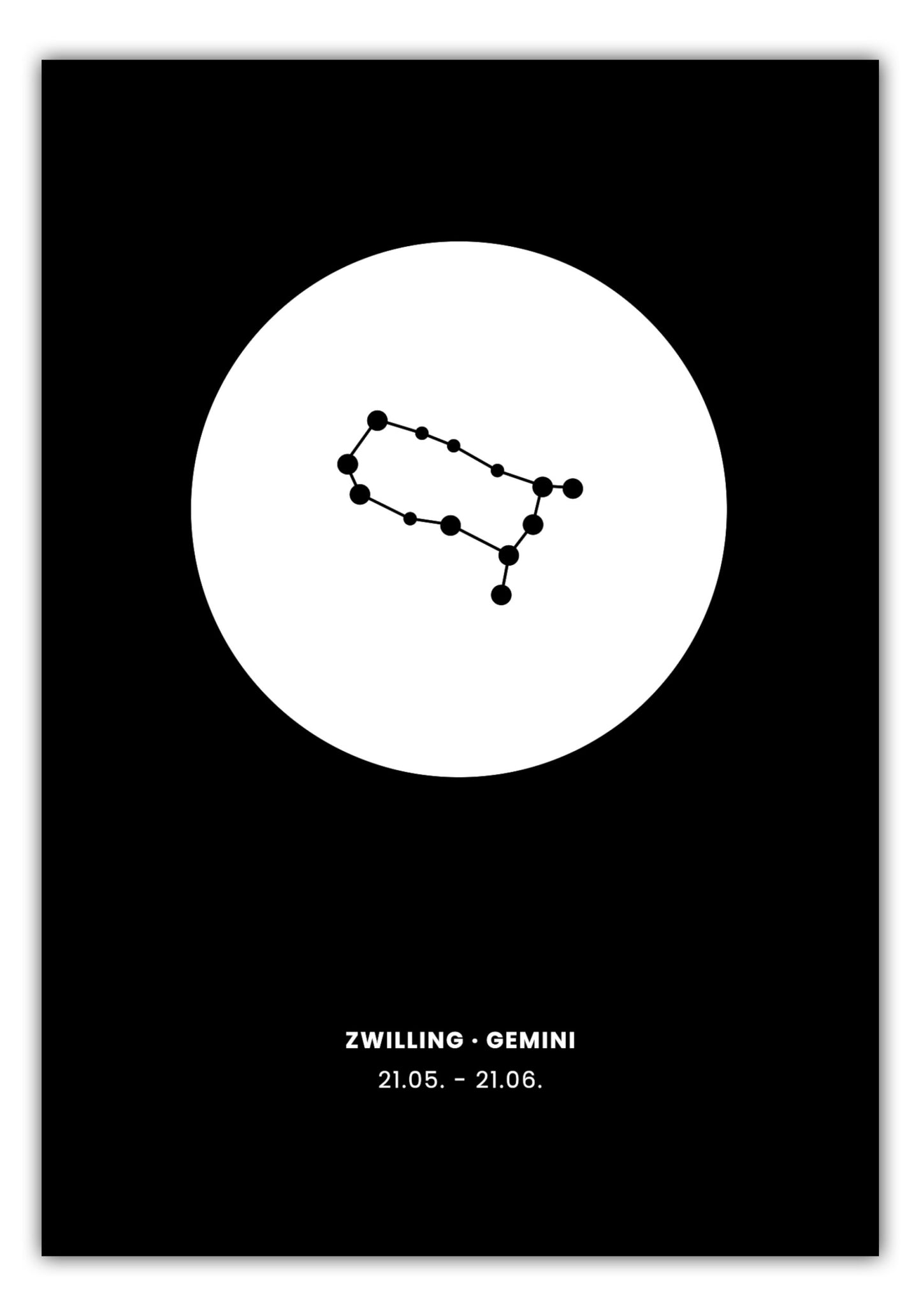 Poster Sternzeichen Zwilling - Konstellation Rund