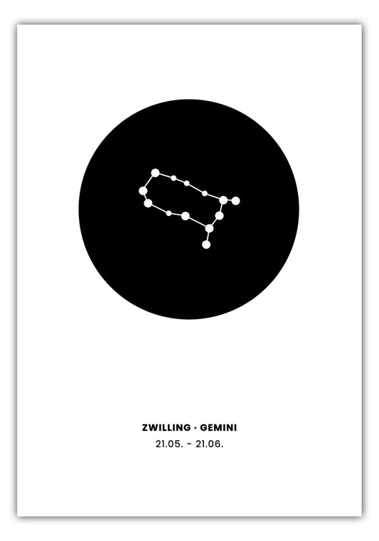 Poster Sternzeichen Zwilling - Konstellation Rund